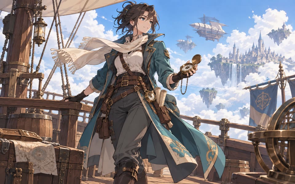 Original skyship navigator anime character concept